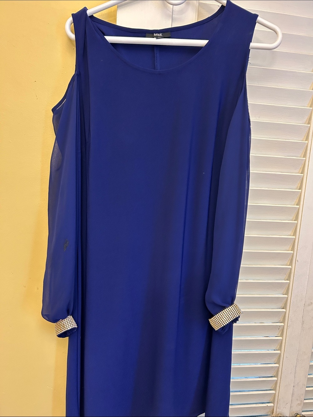 MSK Cobalt Blue Long-Sleeve Cold-Shoulder Midi Dress with Embellished Cuffs 12